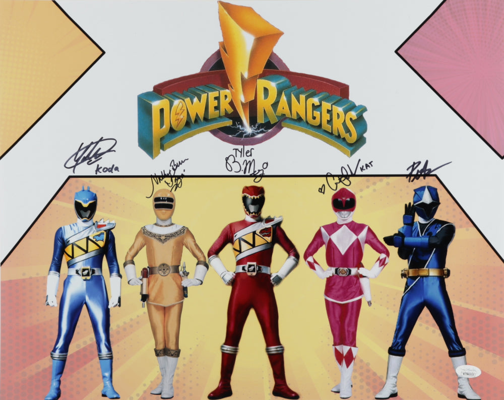 "Power Rangers" 16x20 Photo Cast-Signed (JSA) by (5) with Yoshi Sudarso, Nakia Burrise, Brennan Mejia, Catherine Sutherland & Peter Sudarso With Character Name Inscriptions - JSA Witnessed