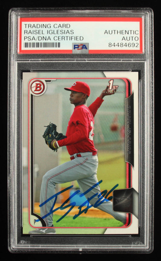 Raisel Iglesias Signed 2015 Bowman Prospects #BP103 (PSA) - Rookie Card