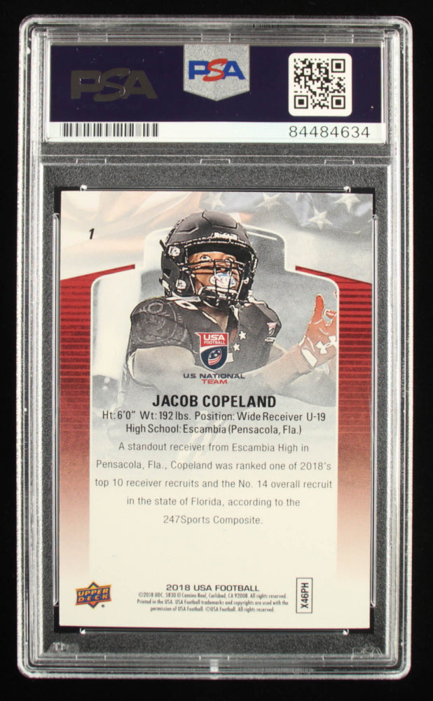 Jacob Copeland Signed 2018 Upper Deck USA Football Blue Border #1 RC (PSA) Rookie Card