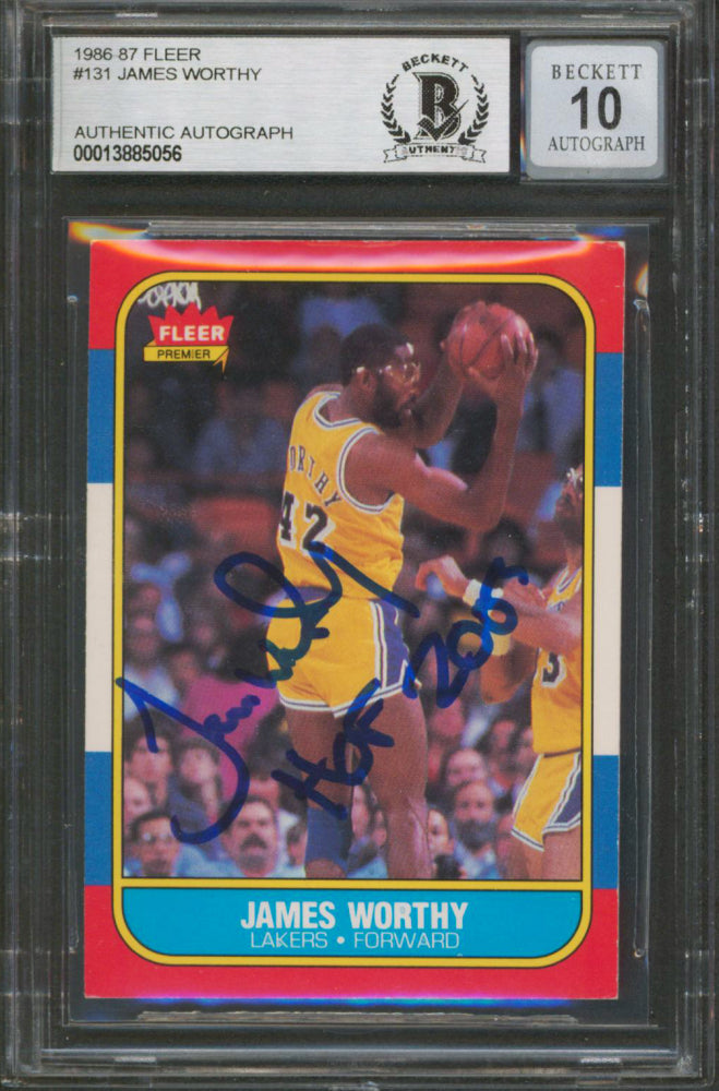 James Worthy Signed 1986-87 Fleer #131 RC Inscribed "HOF 2003" - Auto Graded (BGS) 10 - Rookie Card