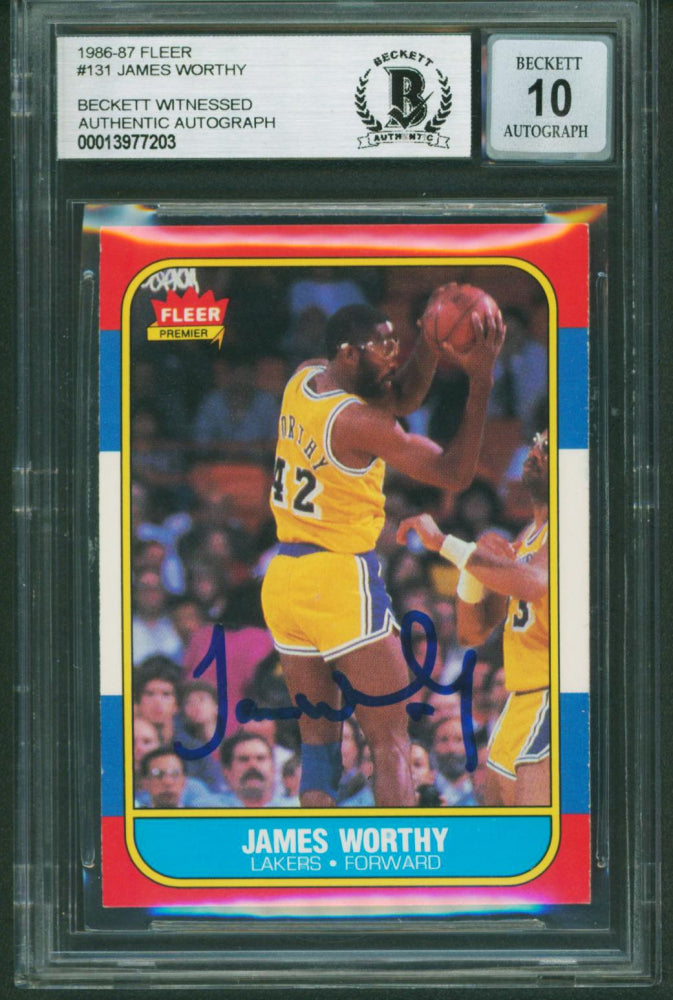 James Worthy Signed 1986-87 Fleer #131 RC - Auto Graded Beckett (BGS) 10 - Rookie Card