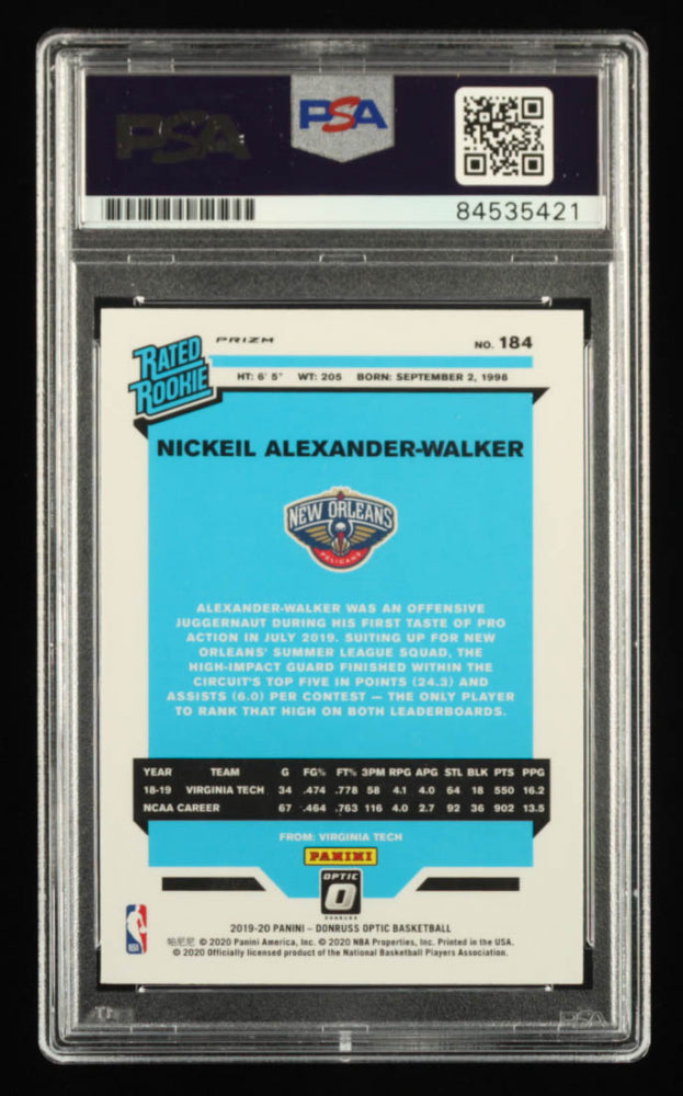 Nickeil Alexander-Walker Signed 2019-20 Donruss Optic Hyper Pink #184 RR RC (PSA) - Rookie Card