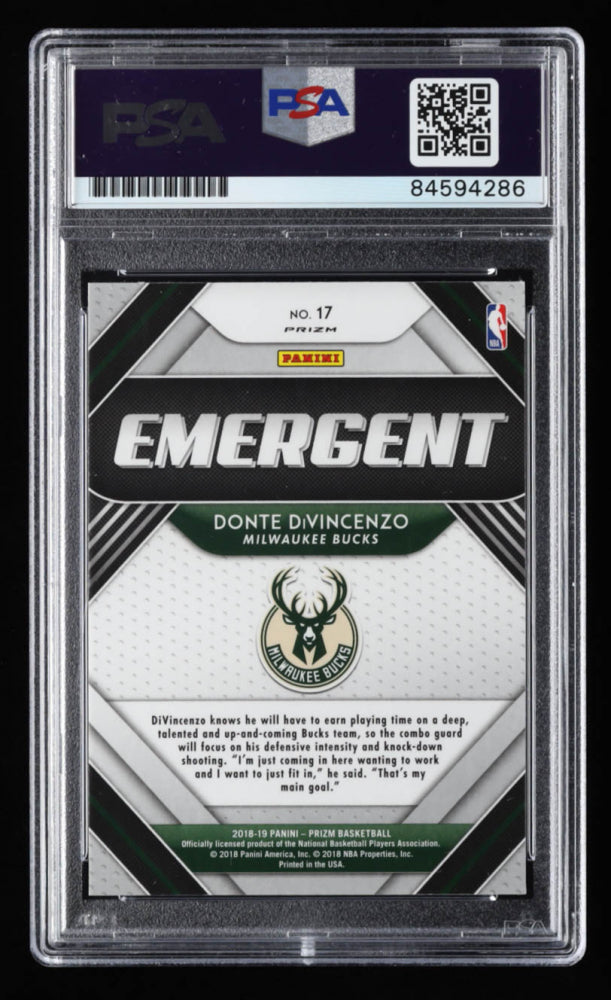 Donte DiVincenzo Signed 2018-19 Panini Prizm Silver Emergent #17 (PSA) Rookie Card