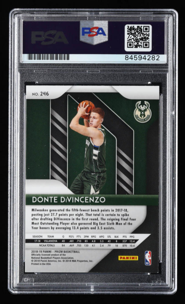 Donte DiVincenzo Signed 2018-19 Panini Prizm #246 RC (PSA) Rookie Card