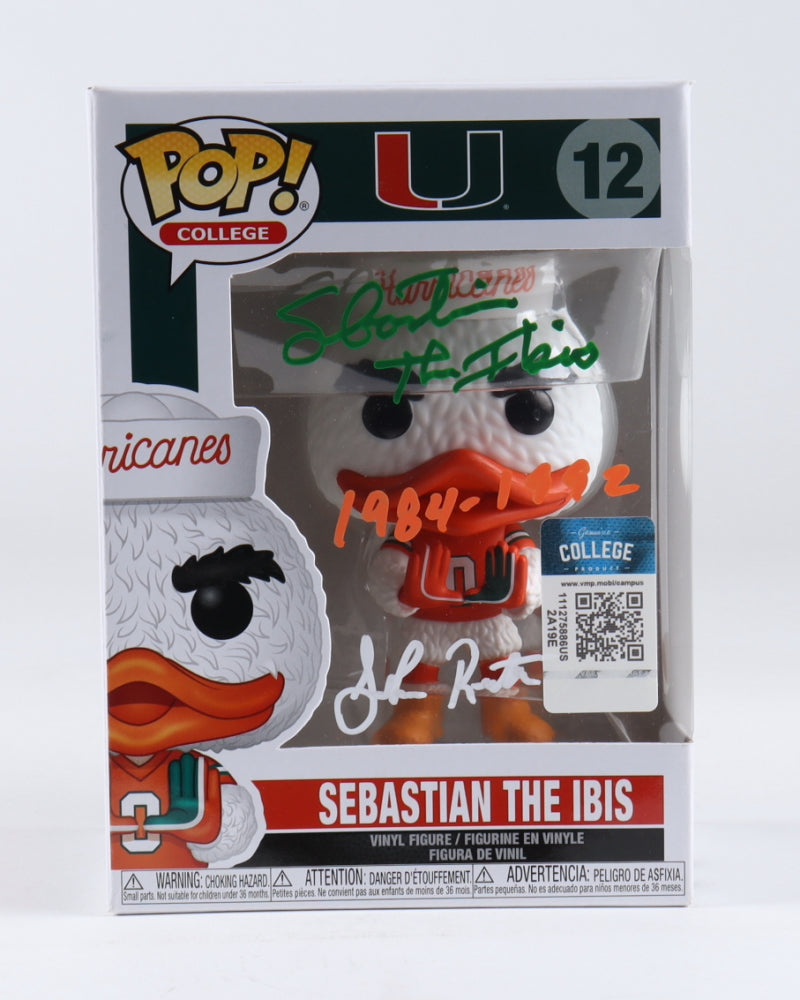 John Routh Signed (JSA) Miami Hurricanes #12 Sebastian The Ibis Funko Pop! Vinyl Figure Inscribed "Sebastian The Ibis" & "1984 - 1992" - Performer