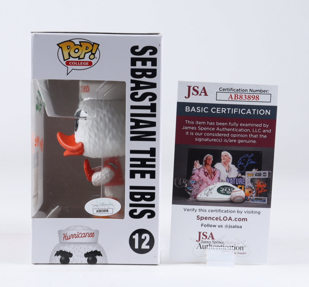 John Routh Signed (JSA) Miami Hurricanes #12 Sebastian The Ibis Funko Pop! Vinyl Figure Inscribed "Sebastian The Ibis" & "1984 - 1992" - Performer