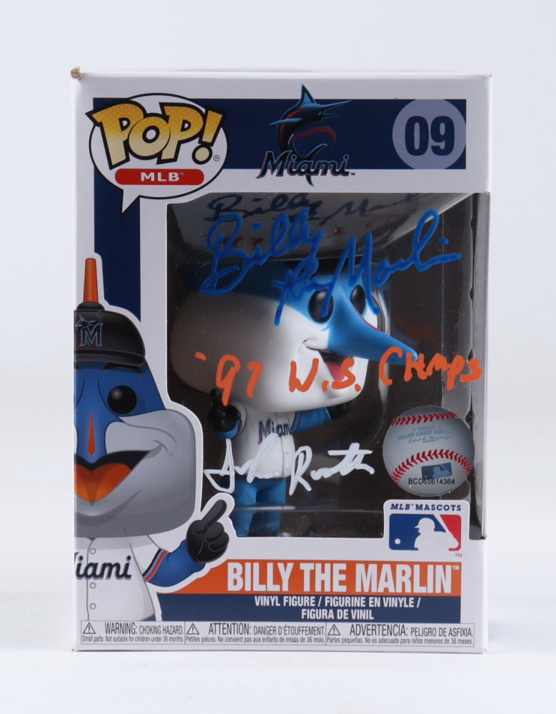 John Routh Signed (JSA) Marlins #09 Billy the Marlin Funko Pop! Vinyl Figure Inscribed "Billy The Marlin" & "'97 W.S. Champs" - Performer