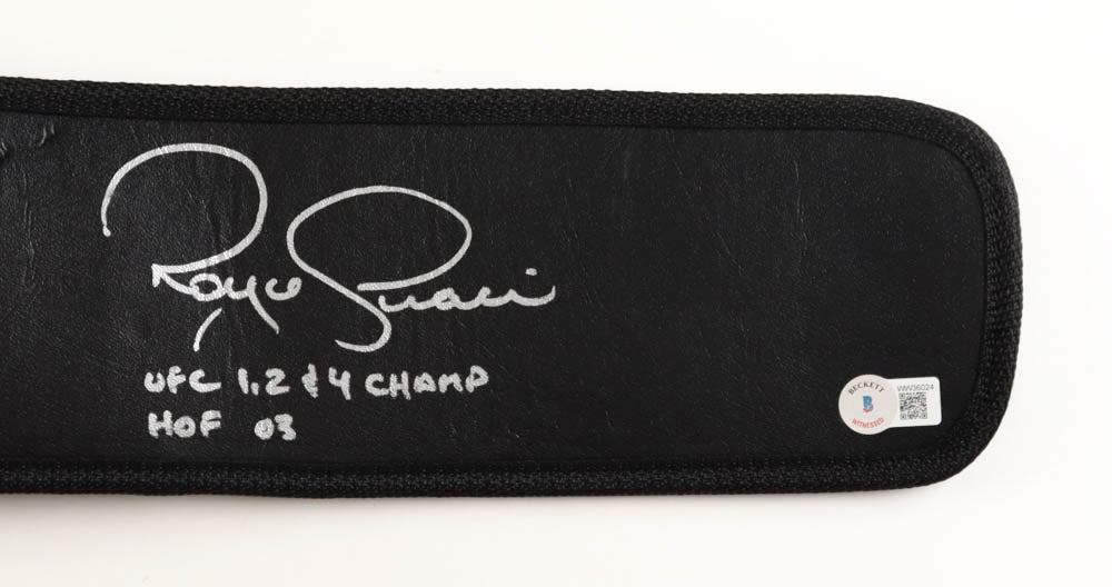 Royce Gracie Signed (Beckett) Full-Size Replica UFC Champion Belt Inscribed "UFC 1, 2, & 4 Champ" & "HOF 03" - Beckett Witnessed