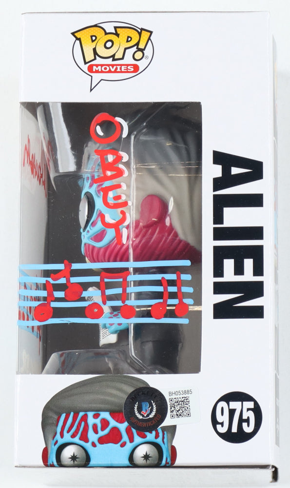 Alan Howarth Signed "They Live" #975 Alien Funko Pop! Vinyl Figure with Sketch Inscribed "Composer" & "OBEY" (Beckett)