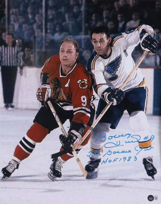 Bobby Hull Signed (Beckett) Blackhawks 16x20 Photo Inscribed "HOF 1983" & "The Golden Jet"