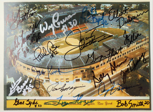 Bills Greats Photo Signed by (18) with Jack Kemp, Tom Fears, Daryl Lamonica, Joe DeLamielleure (Beckett LOA)