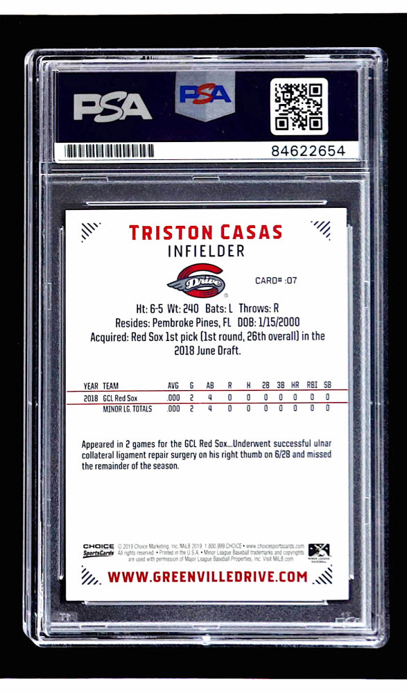 Triston Casas Signed 2019 Greenville Drive Choice #7 (PSA) - Rookie Card