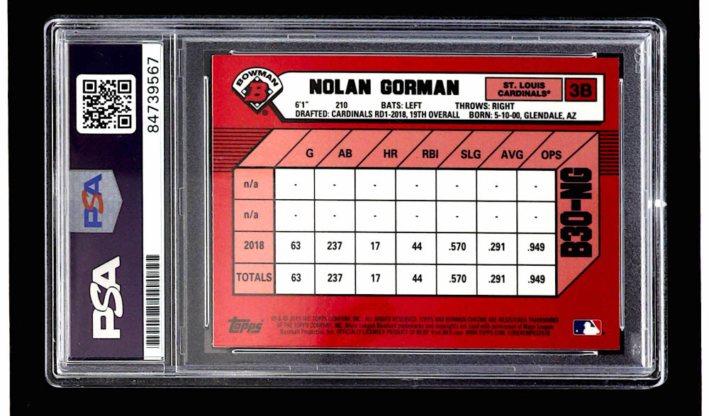 Nolan Gorman Signed 2019 Bowman Chrome 30th Anniversary #B30NG (PSA) - Rookie Card