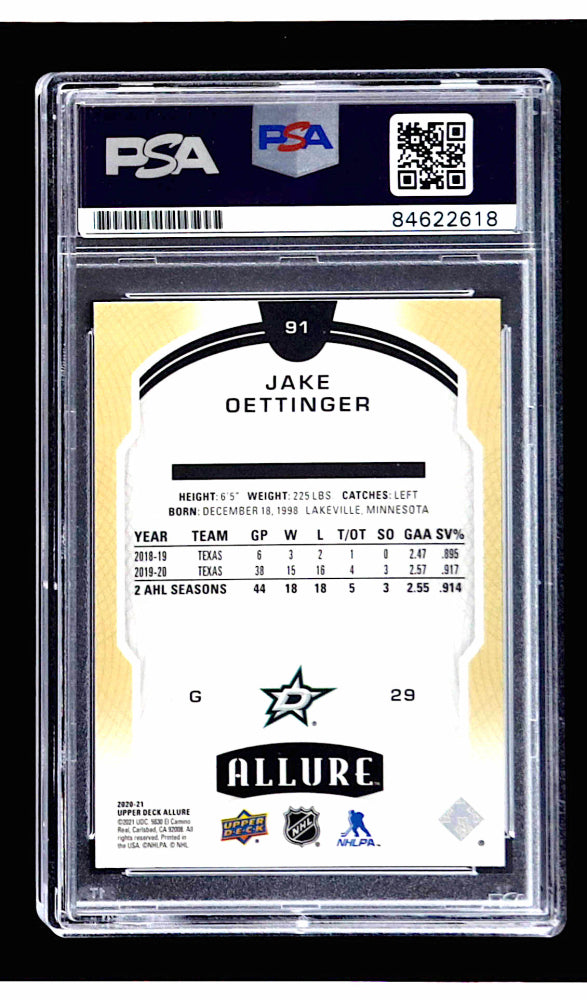 Jake Oettinger Signed 2020-21 Upper Deck Allure #91 RC (PSA) - Rookie Card