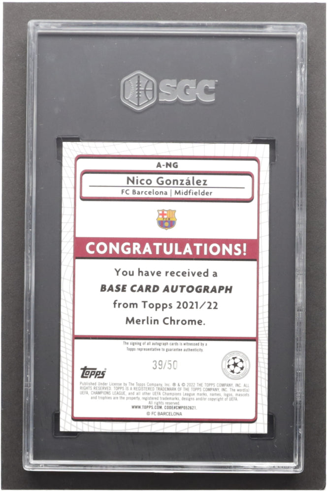 Nico Gonzalez 2021-22 Merlin UEFA Champions League Autographs RC Gold Refractors #ANG #39/50 (SGC 10) - Rookie Card