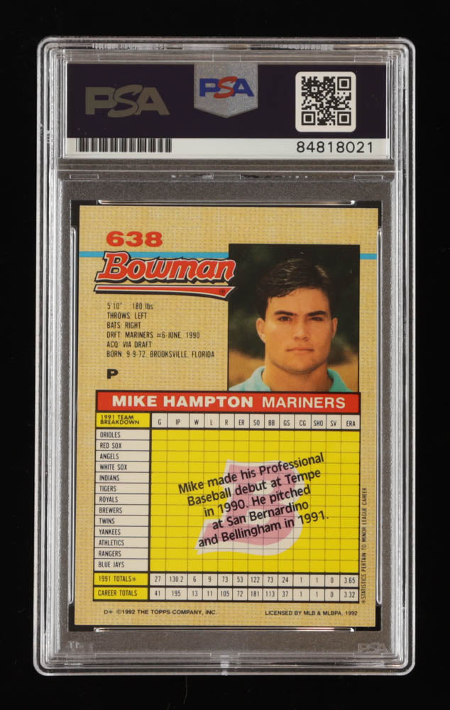 Mike Hampton Signed 1992 Bowman #638 RC (PSA) - Rookie Card | Autograph Graded (PSA) 10