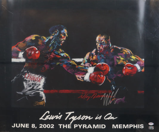 Mike Tyson Signed (PSA) 2002 "Lewis Tyson Is On" 25x31 Original LeRoy Neiman Fight Poster (PSA & Tyson)