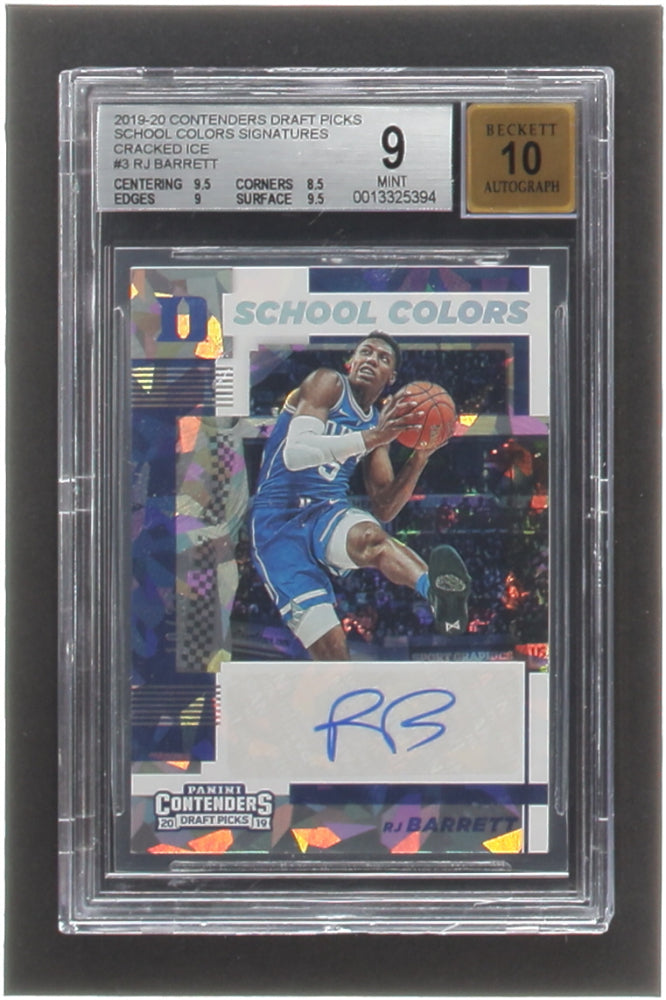 RJ Barrett 2019-20 Panini Contenders Draft Picks School Colors Signatures Cracked Ice #3 #19/23 RC (BGS 9) - Autograph Graded (BGS) 10 - Rookie Card