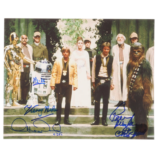 Anthony Daniels, Kenny Baker & Peter Mayhew Signed (Beckett) "Star Wars: Return of the Jedi" 8x10 Photo with Character Name Inscriptions