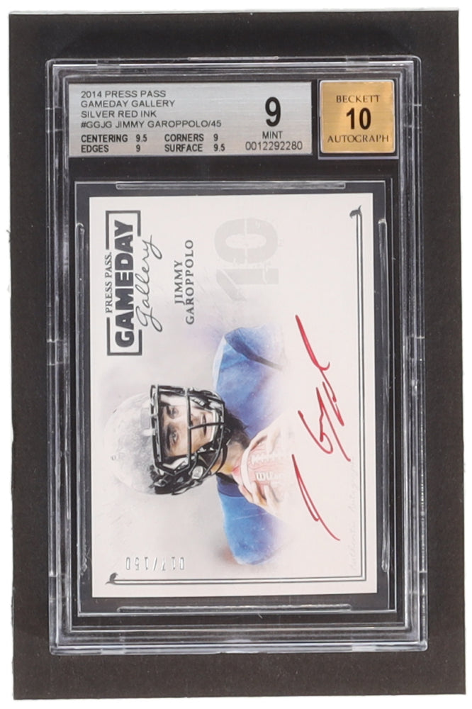 Jimmy Garoppolo 2014 Press Pass Gameday Gallery Silver Red Ink #GGJG - #017/150 RC (BGS 9) - Autograph Graded (BGS) 10 - Rookie Card