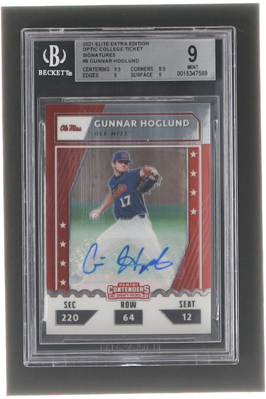 Gunnar Hoglund 2021 Elite Extra Edition Optic College Ticket Signatures #9 #14/99 RC (BGS 9) - Rookie Card