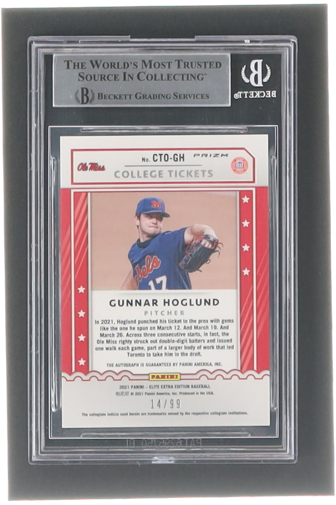 Gunnar Hoglund 2021 Elite Extra Edition Optic College Ticket Signatures #9 #14/99 RC (BGS 9) - Rookie Card