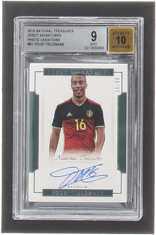 Youri Tielemans 2018 Panini National Treasures Debut Signatures Photo Variations #21 #15/99 RC (BGS 9) - Autograph (BGS) 10 - Rookie Card