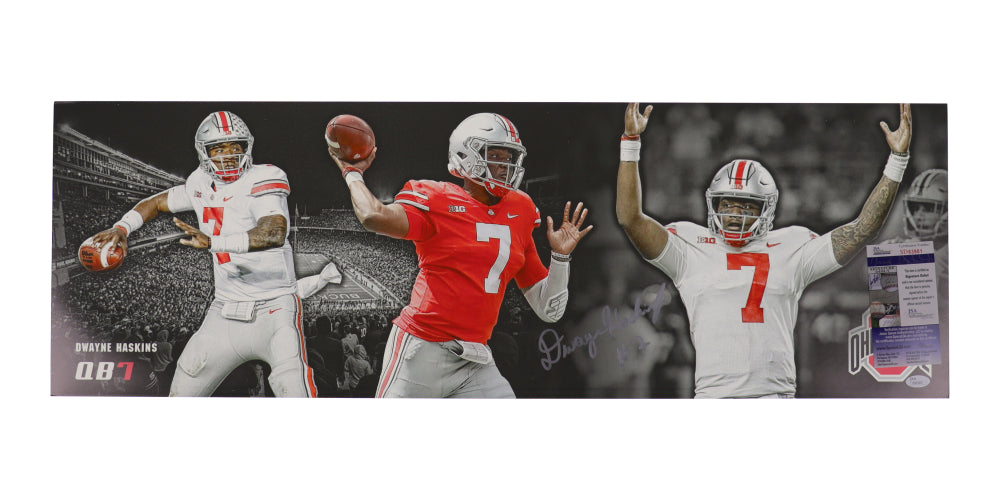 Dwayne Haskins Signed (JSA) Ohio State Buckeyes 12x36 Photo - JSA Signature Debut