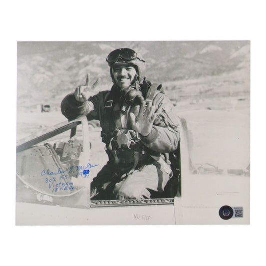 Charles McGee Signed (Beckett) 8x10 Photo with Inscription - WWII US Air Force