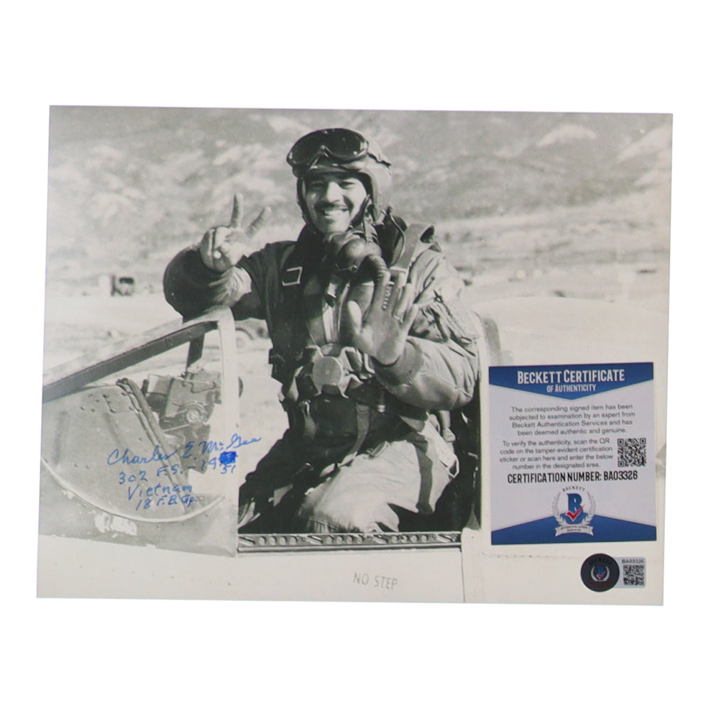 Charles McGee Signed (Beckett) 8x10 Photo with Inscription - WWII US Air Force