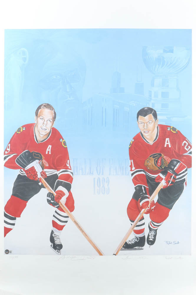 Stan Mikita & Bobby Hull Signed (Beckett) LE Blackhawks 26x40 Giclee - Limited Edition # / 1983