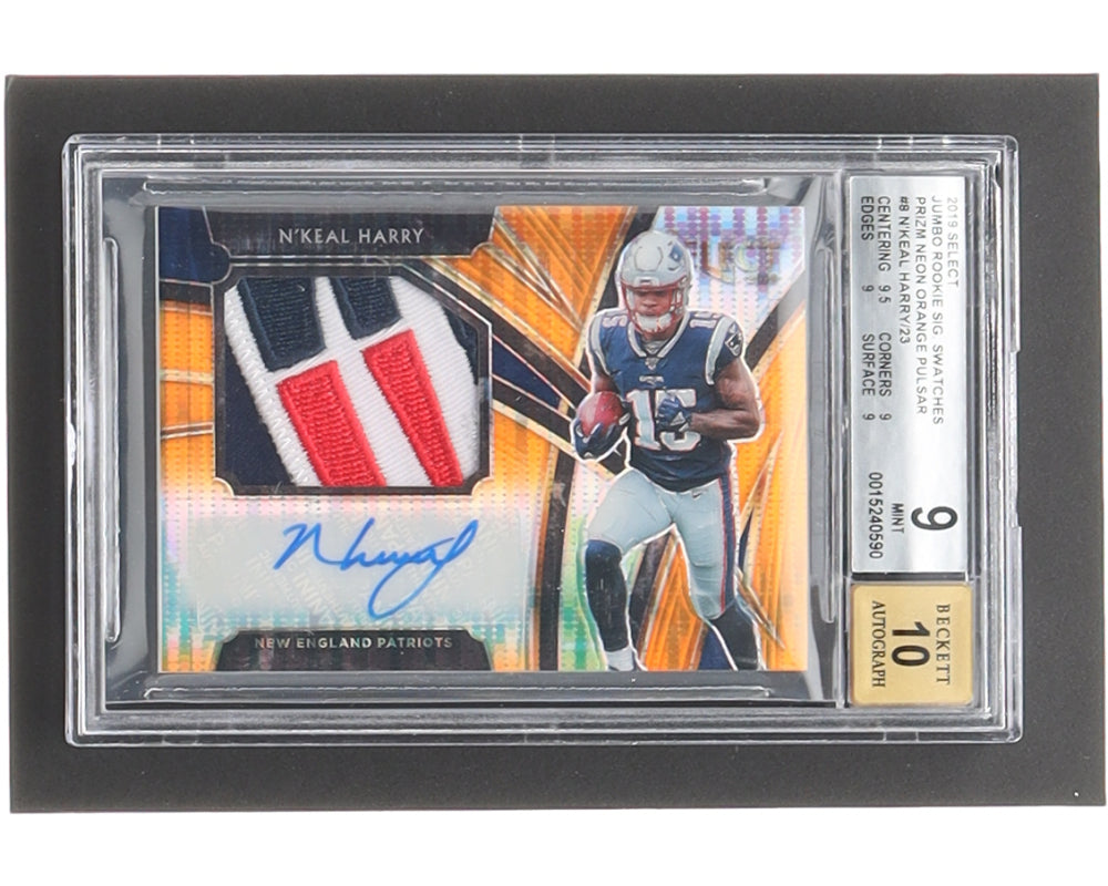 N'Keal Harry 2019 Select Jumbo Rookie Signature Swatches Prizm Neon Orange Pulsar #8 RC - #11/23 - (BGS) 9 - Autograph graded (BGS) 10 - Rookie Card