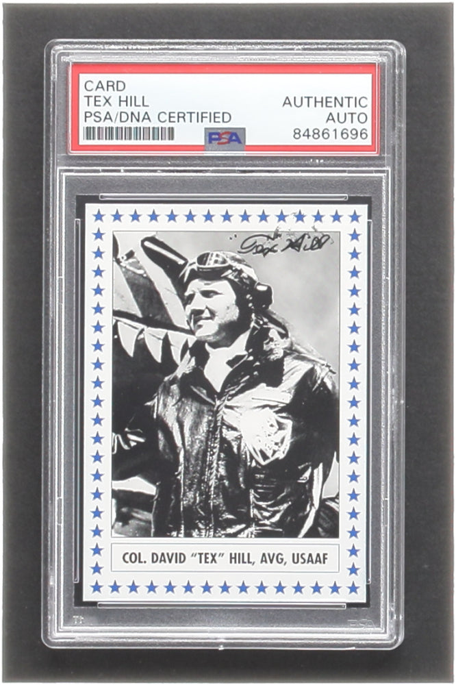 David Lee ‘Tex’ Hill Signed Trading Card (PSA) - American Triple Flying Ace Fighter Pilot - WWII