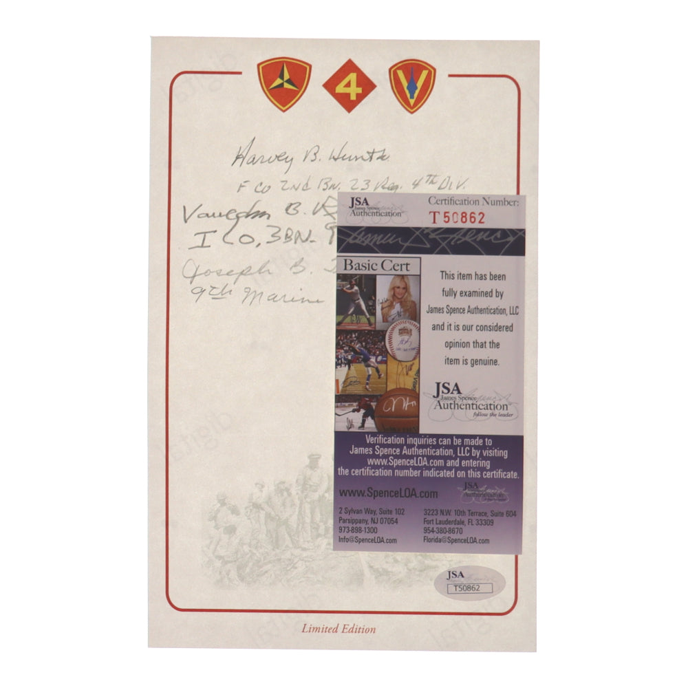 Vaughn Russell, Harvey Hunt Jr. & Joseph Teddar Signed 6x9 Stationary with (3) Service Record Inscriptions (JSA) Limited Edition