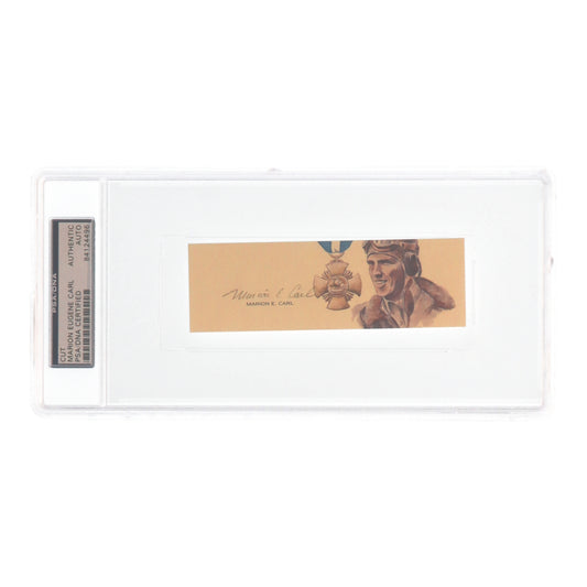 Marion Eugene Carl Signed 2x5 Index Card (PSA) - US Marine Corps WWII