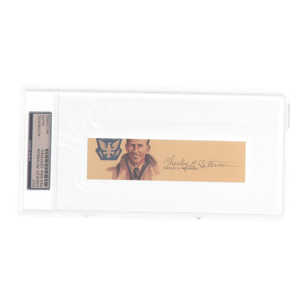 Chesley Peterson Signed 2x5 Cut (PSA) - USAAF Ace - WWII