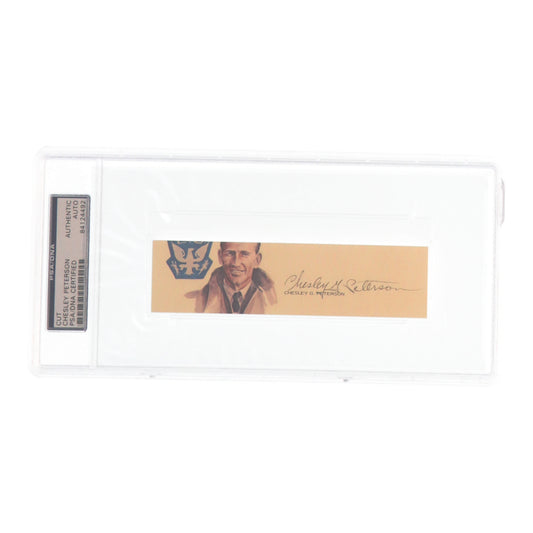 Chesley Peterson Signed 2x5 Cut (PSA) - USAAF Ace - WWII