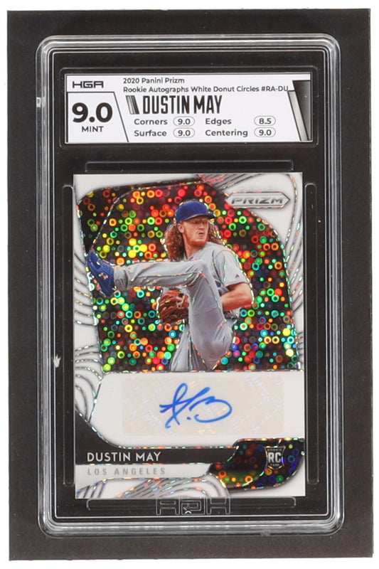 Dustin May 2020 Panini Prizm Rookie Autographs Prizms White Donut Circles #21 RC - #1/5 (HGA) 9 - Autograph Graded (HGA) 10 - Rookie Card