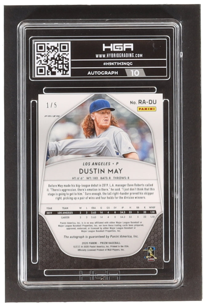 Dustin May 2020 Panini Prizm Rookie Autographs Prizms White Donut Circles #21 RC - #1/5 (HGA) 9 - Autograph Graded (HGA) 10 - Rookie Card