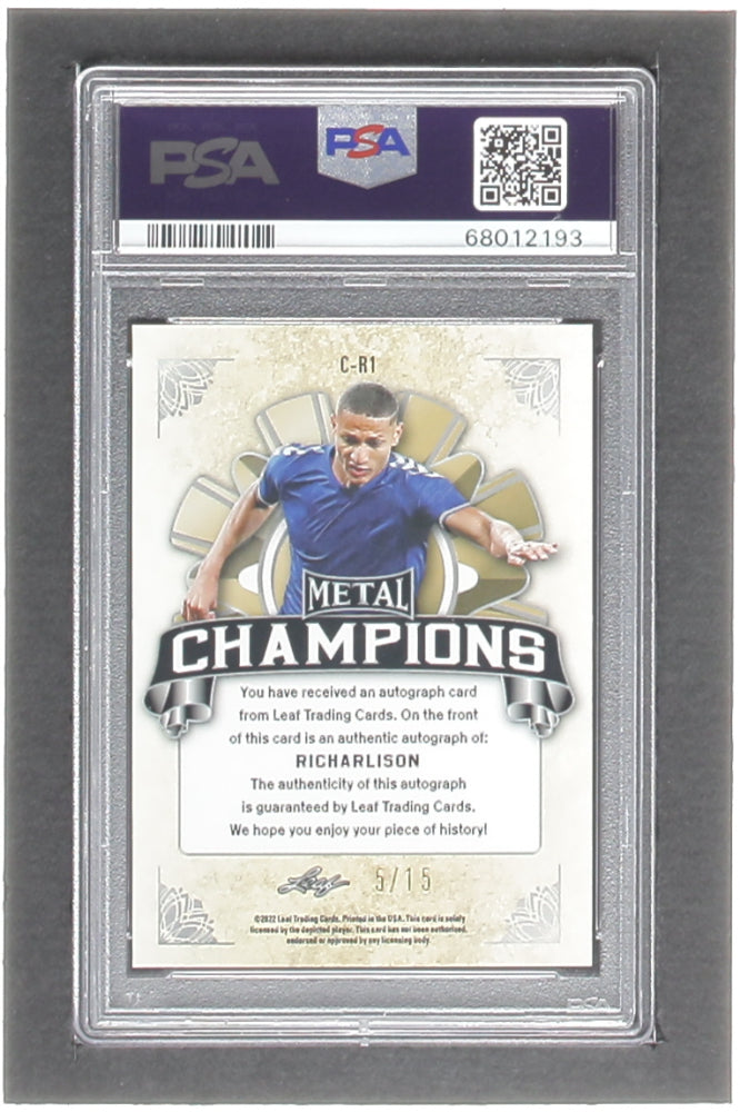 Richarlison 2022 Leaf Metal Champions Prismatic Black #CR1 - #5/15 - PSA 9 - Autograph Graded PSA 10)