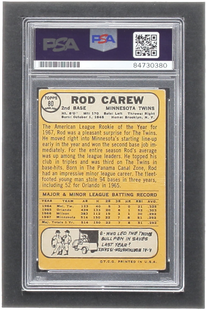 Rod Carew Signed 1968 Topps #80 - Autograph Graded (PSA) 10