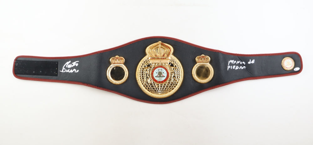 Roberto Duran Signed (Becket) World Champion WBA Belt Inscribed "Manos de Piedra" - Beckett Witnessed