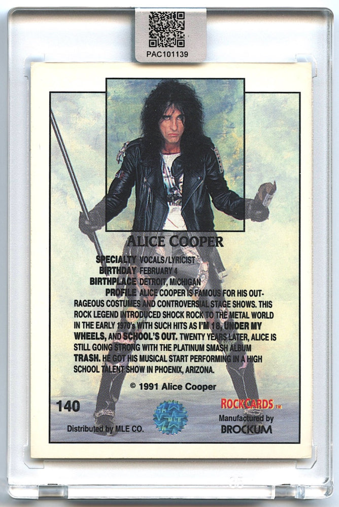 Alice Cooper Signed 1991 Brockum Rock Cards #140 (PA Encapsulated)