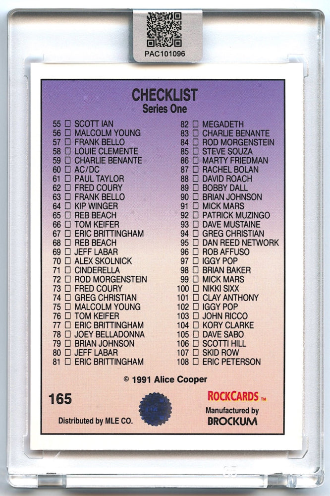 Alice Cooper Signed 1991 Brockum Rock Cards #165 (PA Encapsulated)