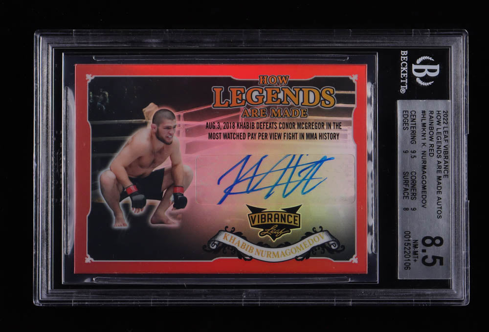 Khabib Nurmagomedov 2022 Leaf Vibrance -#2/2 - How Legends are Made Autographs Crystals Red #HLMKN1 (BGS 8.5)