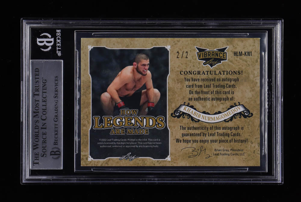 Khabib Nurmagomedov 2022 Leaf Vibrance -#2/2 - How Legends are Made Autographs Crystals Red #HLMKN1 (BGS 8.5)