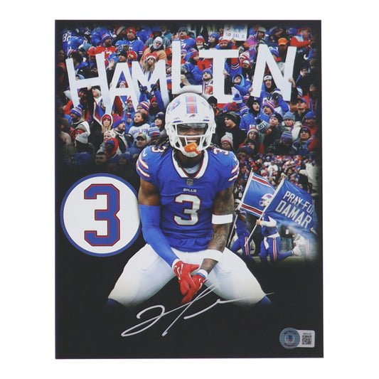 Damar Hamlin Signed (Beckett) Bills 8x10 Photo - Beckett Witnessed