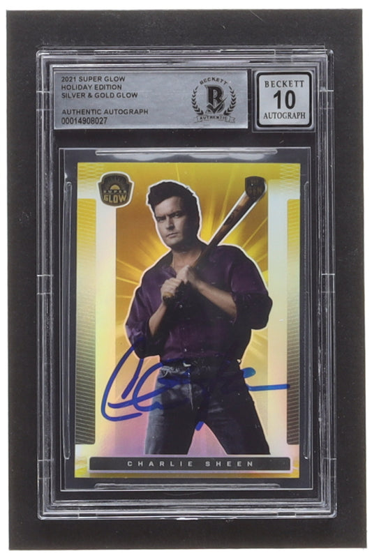 Charlie Sheen Signed 2021 Super Glow Holiday Edition Silver and Gold Glow #9 - Autograph Graded (BGS) 10