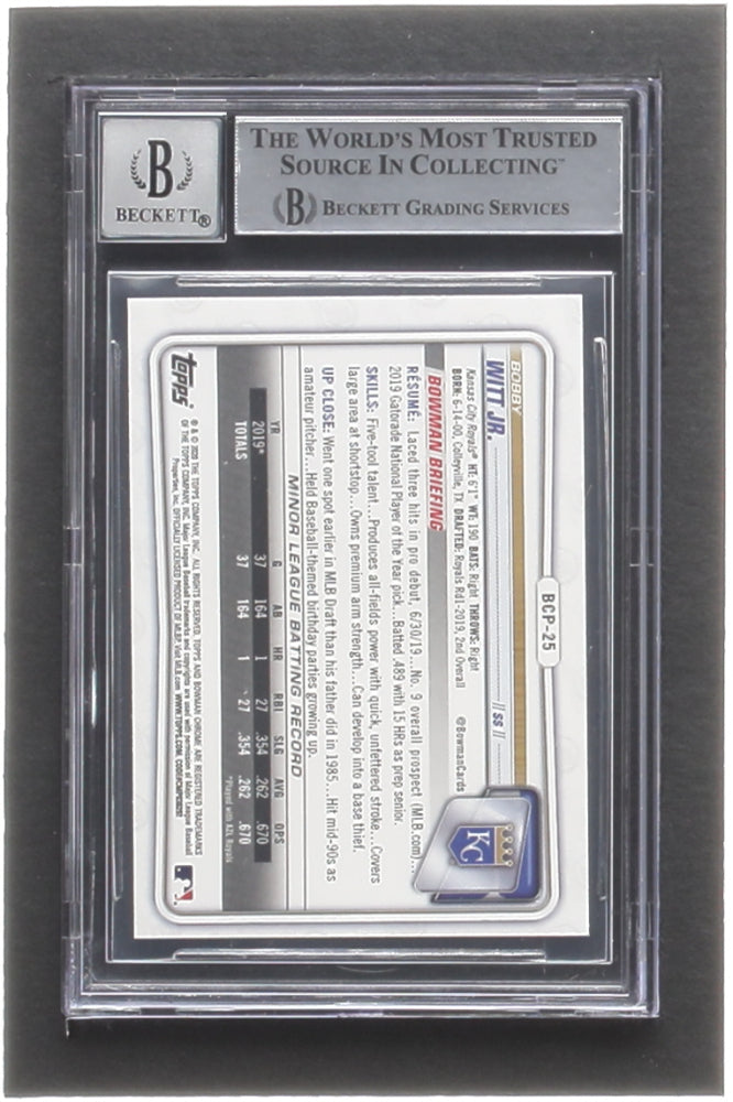 Bobby Witt Jr. Signed 2020 Bowman Chrome Prospects #BP25 RC - Autograph Graded BGS 10 - Rookie Card