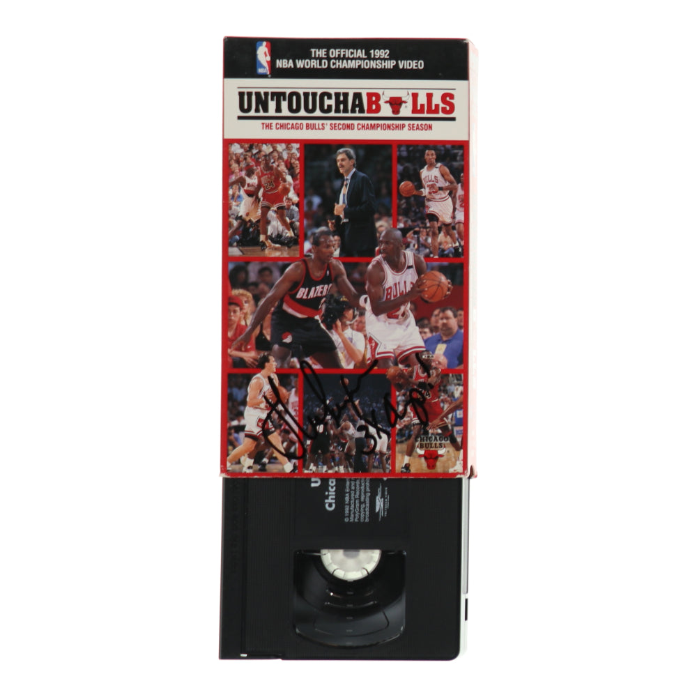 John Paxson Signed (PSA) "Untouchables: The Chicago Bull's Second Championship Season" VHS Tape Cover Inscribed "3x Champ!"